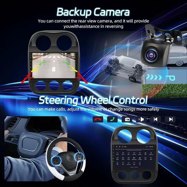 Alt view image 5 of 7 - Android Radio for Jeep Compass Patriot 2010-2016: 10.1 inch Touch Screen Aftermarket Stereo with Wireless Carplay and Android Auto, 5G/WiFi, DSP/EQ, GPS, Split Screen, SWC + AHD Backup Camera