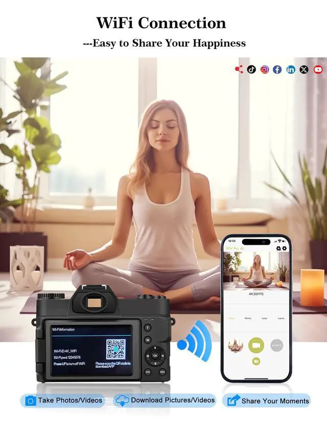 Alt view image 6 of 7 - 4K 56MP Vlogging Camera for YouTube, 16X Zoom Anti-Shake for Beginners | 3" flip screen, Wide-angle and Macro lenses, 2 batteries, Compact Point and Shoot, for YouTube, Travel, Teens, Students