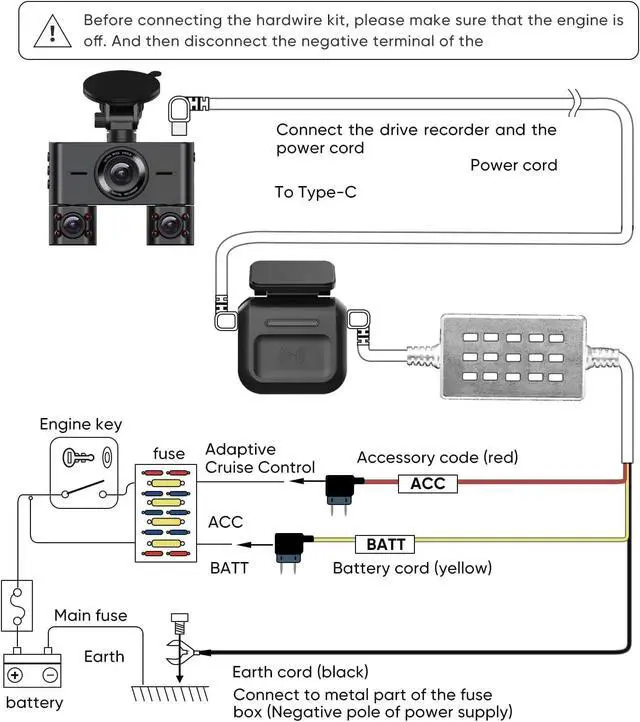 Alt view image 4 of 6 - Type-C Hardwire Kit, 360° Radar Detection, Low Voltage Protection | Fits Dash Cam V7/V7PLUS/V8PLUS/V8 Ultra/V8MAX/V9, 12V-24V to 5V/2.5A, 24/7 Parking Monitoringn