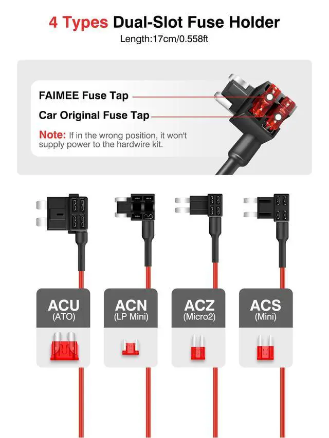 Alt view image 2 of 6 - Hardwire Kit for Dash Cam, 24/7 Parking Mode Type-C Cable | Converts 12-24V to 5V/2.5A, 11.5ft Length, Low Voltage Cut-Off Protection, Built-in Circuit Fuses for Car Front/Rear Camera