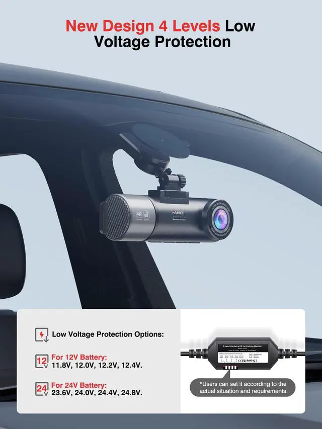 Alt view image 3 of 6 - Hardwire Kit for Dash Cam, 24/7 Parking Mode Type-C Cable | Converts 12-24V to 5V/2.5A, 11.5ft Length, Low Voltage Cut-Off Protection, Built-in Circuit Fuses for Car Front/Rear Camera