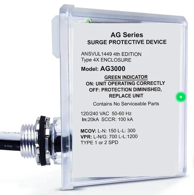 Main image of AG3000 HVAC Surge Protector 120/240V, 3-Mode Mini Split Surge Protective Device with TPMOV Technology, Type 4X Watertight Enclosure Lightning & Surge Protection for AC, Furnace, HVAC Equipment