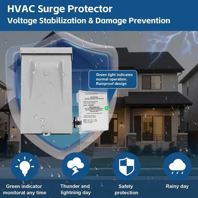 Alt view image 4 of 7 - AG3000 HVAC Surge Protector 120/240V, 3-Mode Mini Split Surge Protective Device with TPMOV Technology, Type 4X Watertight Enclosure Lightning & Surge Protection for AC, Furnace, HVAC Equipment