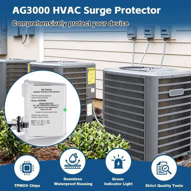 Alt view image 3 of 7 - AG3000 HVAC Surge Protector 120/240V, 3-Mode Mini Split Surge Protective Device with TPMOV Technology, Type 4X Watertight Enclosure Lightning & Surge Protection for AC, Furnace, HVAC Equipment