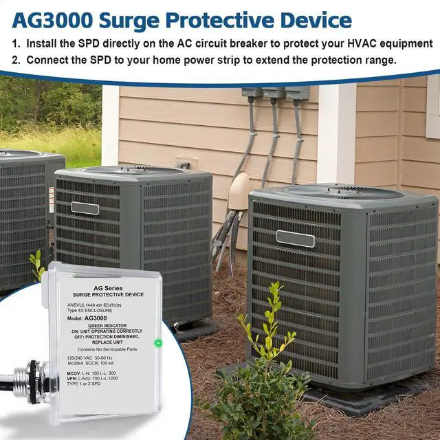 Alt view image 7 of 7 - AG3000 HVAC Surge Protector 120/240V, 3-Mode Mini Split Surge Protective Device with TPMOV Technology, Type 4X Watertight Enclosure Lightning & Surge Protection for AC, Furnace, HVAC Equipment