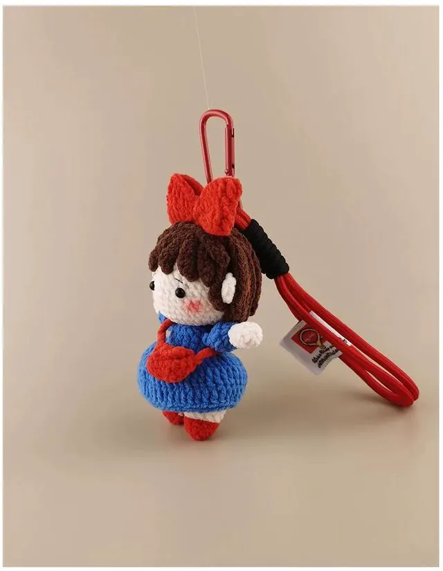 Alt view image 3 of 5 - Handmade Blue Dress Girl Bag Charm, Doll Amigurumi Keychain, Knit Backpack Pendant Gift Handmade Gift, Bag Accessory,Hanging Ornament