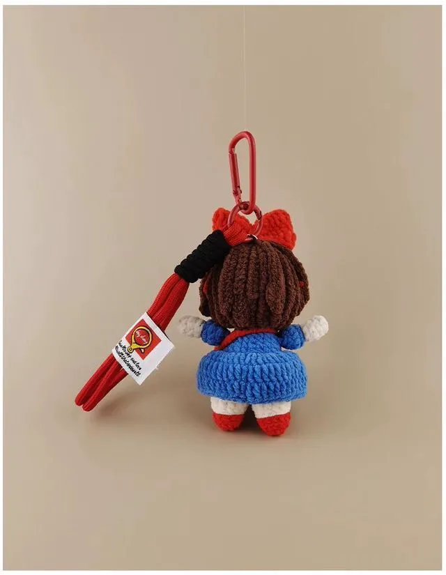 Alt view image 2 of 5 - Handmade Blue Dress Girl Bag Charm, Doll Amigurumi Keychain, Knit Backpack Pendant Gift Handmade Gift, Bag Accessory,Hanging Ornament