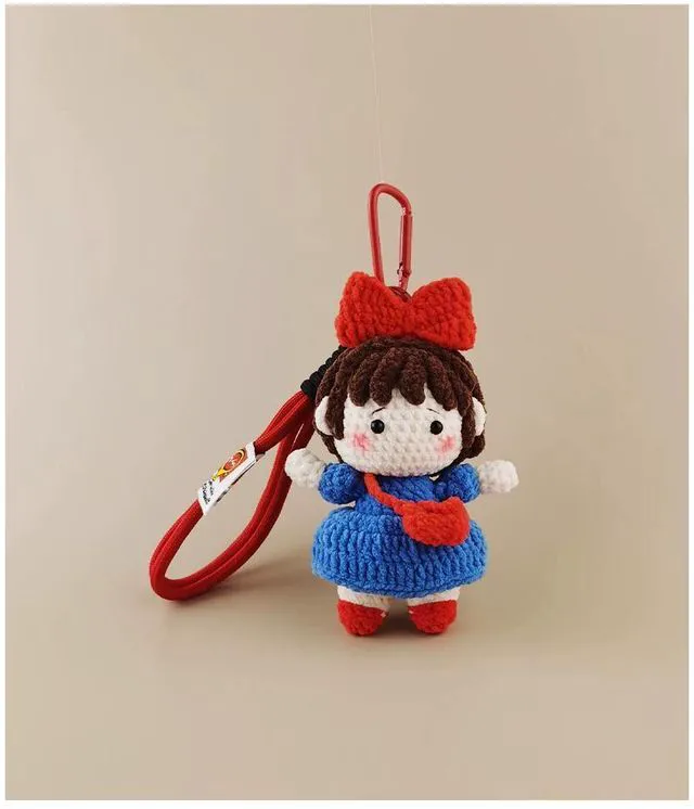 Main image of Handmade Blue Dress Girl Bag Charm, Doll Amigurumi Keychain, Knit Backpack Pendant Gift Handmade Gift, Bag Accessory,Hanging Ornament