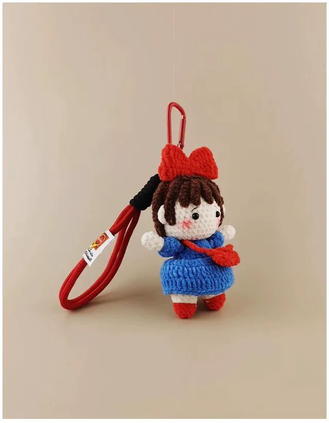 Alt view image 4 of 5 - Handmade Blue Dress Girl Bag Charm, Doll Amigurumi Keychain, Knit Backpack Pendant Gift Handmade Gift, Bag Accessory,Hanging Ornament