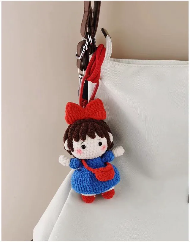 Alt view image 5 of 5 - Handmade Blue Dress Girl Bag Charm, Doll Amigurumi Keychain, Knit Backpack Pendant Gift Handmade Gift, Bag Accessory,Hanging Ornament