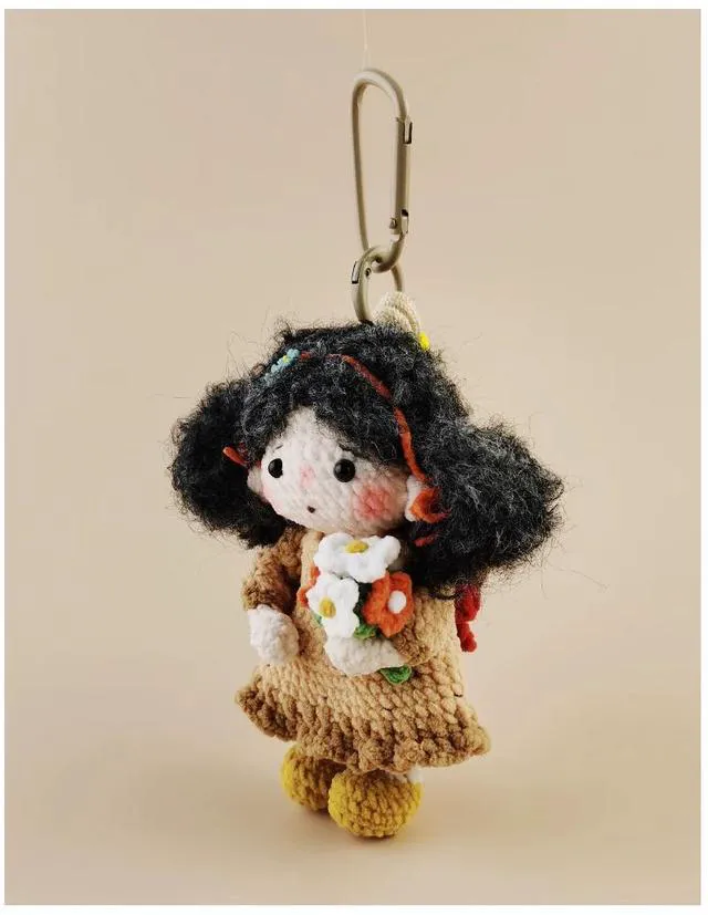 Alt view image 4 of 5 - Handmade Crochet Girl Holding Bouquet Keychain, Cute Amigurumi Flower Doll Bag Charm, Premium Plush Backpack Pendant, Creative Gift for Her