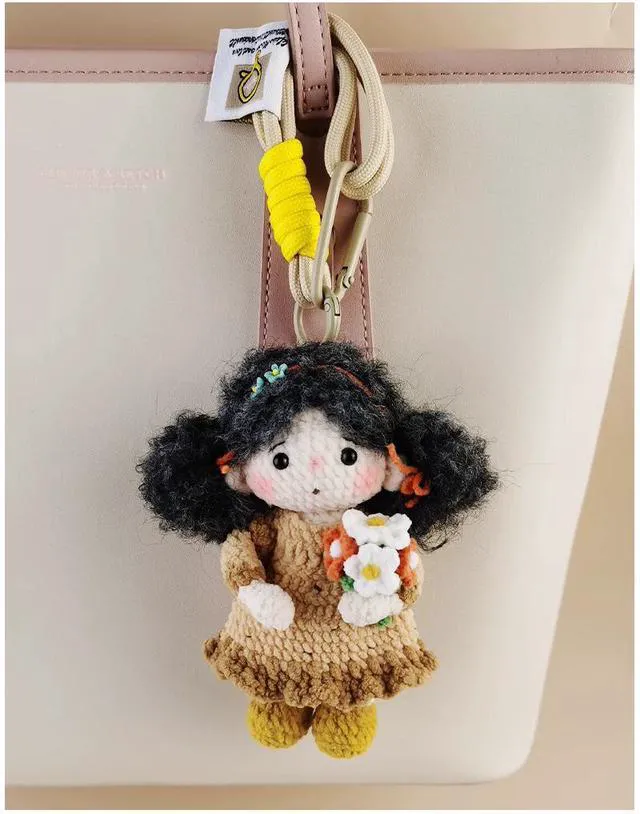 Alt view image 5 of 5 - Handmade Crochet Girl Holding Bouquet Keychain, Cute Amigurumi Flower Doll Bag Charm, Premium Plush Backpack Pendant, Creative Gift for Her