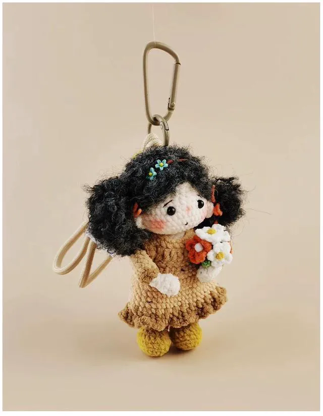 Alt view image 2 of 5 - Handmade Crochet Girl Holding Bouquet Keychain, Cute Amigurumi Flower Doll Bag Charm, Premium Plush Backpack Pendant, Creative Gift for Her