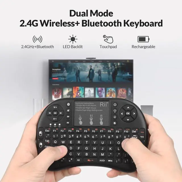 Alt view image 2 of 7 - 2.4GHz Mini Wireless Keyboard with TouchpadQWERTY Keyboard, Backlit Portable with Remote Control for Laptop/PC/Tablets/Windows/Mac/TV/Xbox/PS3/Raspberry Pi .(Black)