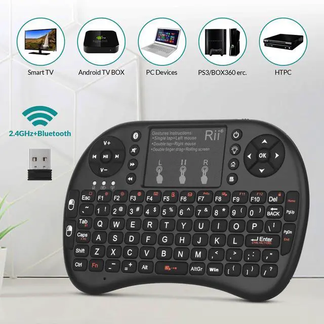 Alt view image 3 of 7 - 2.4GHz Mini Wireless Keyboard with TouchpadQWERTY Keyboard, Backlit Portable with Remote Control for Laptop/PC/Tablets/Windows/Mac/TV/Xbox/PS3/Raspberry Pi .(Black)