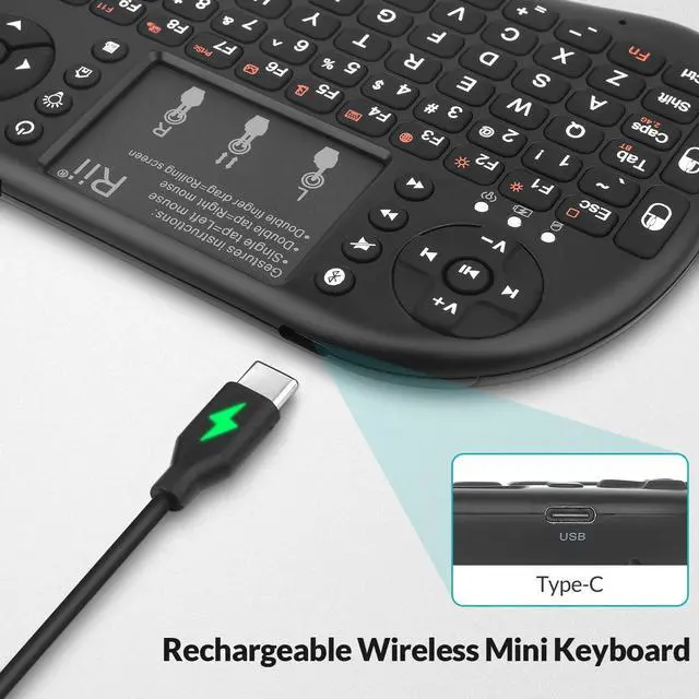 Alt view image 6 of 7 - 2.4GHz Mini Wireless Keyboard with TouchpadQWERTY Keyboard, Backlit Portable with Remote Control for Laptop/PC/Tablets/Windows/Mac/TV/Xbox/PS3/Raspberry Pi .(Black)