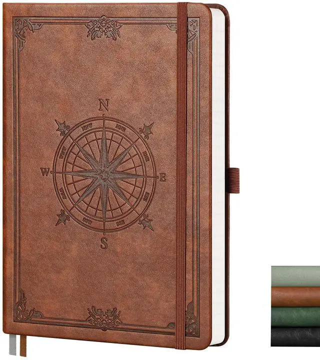 Main image of Lined Journal Notebook, 192 Numbered Pages, A5 Medium Size (5.7'' x 8.3''), for Men & Women, Journaling, Writing, Work & Office, Leather Hardcover, 100 GSM Thick Paper (Brown)