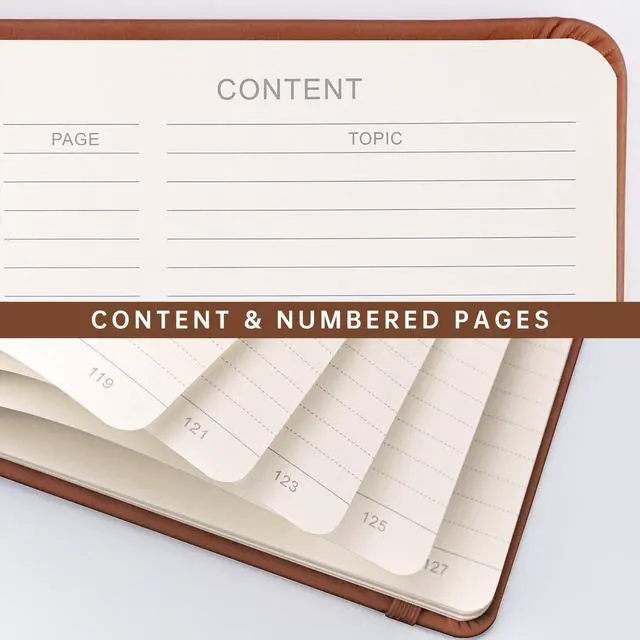 Alt view image 2 of 7 - Lined Journal Notebook, 192 Numbered Pages, A5 Medium Size (5.7'' x 8.3''), for Men & Women, Journaling, Writing, Work & Office, Leather Hardcover, 100 GSM Thick Paper (Brown)