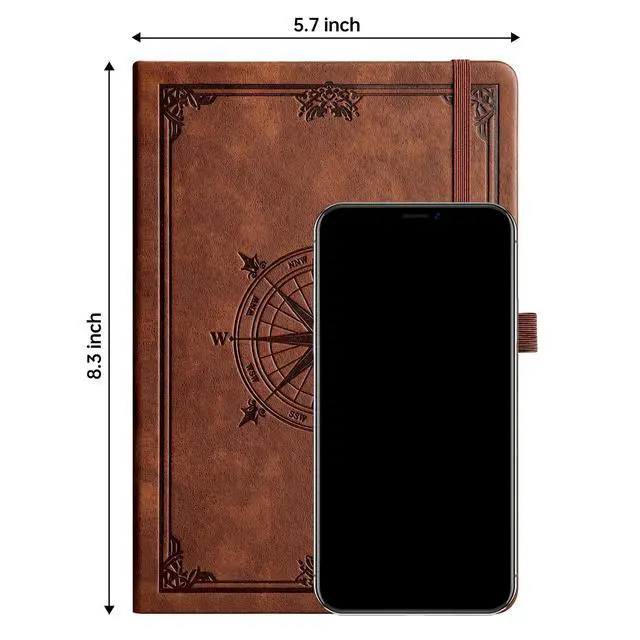 Alt view image 7 of 7 - Lined Journal Notebook, 192 Numbered Pages, A5 Medium Size (5.7'' x 8.3''), for Men & Women, Journaling, Writing, Work & Office, Leather Hardcover, 100 GSM Thick Paper (Brown)