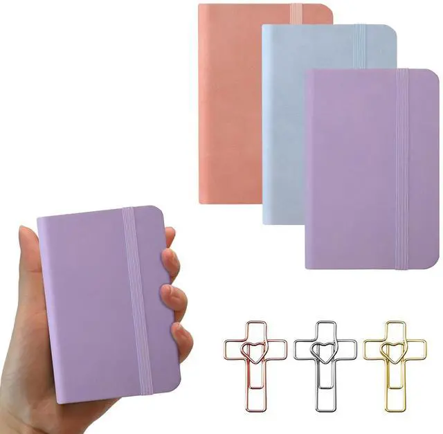Main image of 3 Pack Pocket Notebook Journals, A7 Mini Leather Hardcover Journal, 4.3 inches x 3.1 inches 200 Pages Small Notepad Notebooks for Note Taking (Light Pink, Light Purple, Light Blue)
