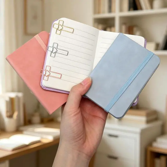 Alt view image 4 of 7 - 3 Pack Pocket Notebook Journals, A7 Mini Leather Hardcover Journal, 4.3 inches x 3.1 inches 200 Pages Small Notepad Notebooks for Note Taking (Light Pink, Light Purple, Light Blue)