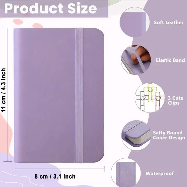 Alt view image 2 of 7 - 3 Pack Pocket Notebook Journals, A7 Mini Leather Hardcover Journal, 4.3 inches x 3.1 inches 200 Pages Small Notepad Notebooks for Note Taking (Light Pink, Light Purple, Light Blue)