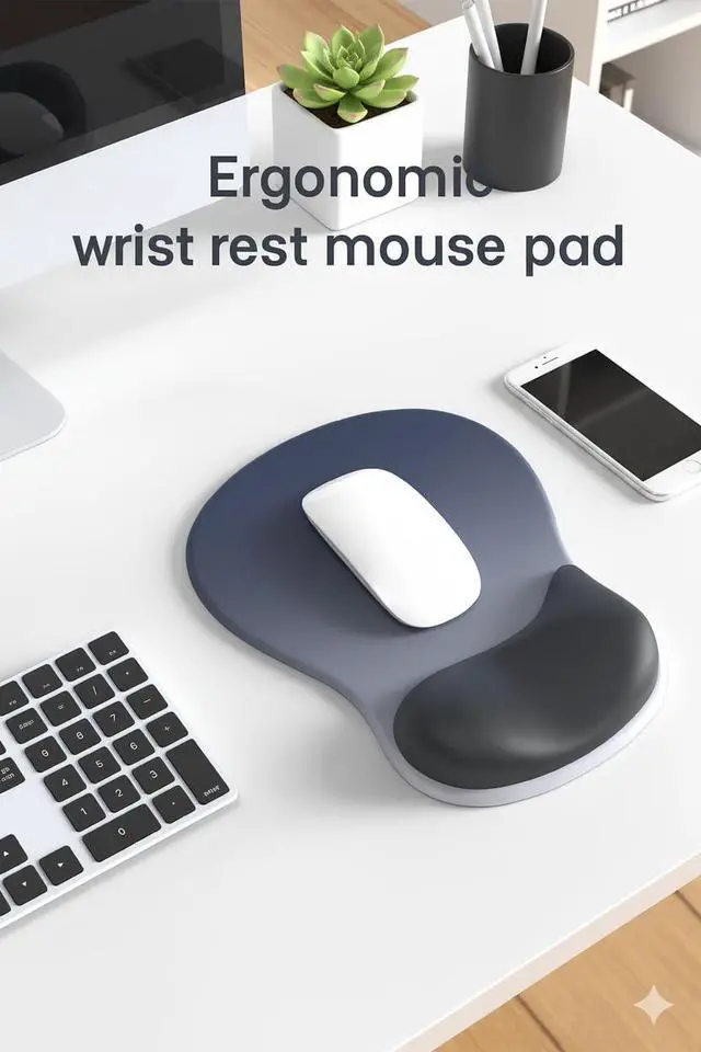 Alt view image 3 of 7 - Ergonomic Mouse Pad with Memory Foam Wrist Support, Non-Slip PU Base, Smooth Lycra Surface, Comfortable Wrist Rest for Office, Home & Gaming Gray Black