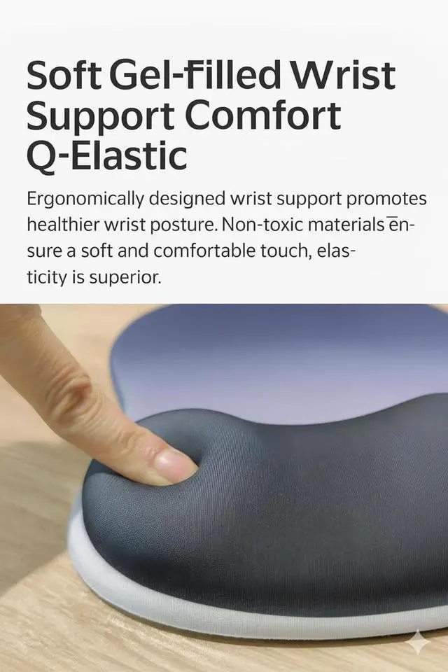 Alt view image 5 of 7 - Ergonomic Mouse Pad with Memory Foam Wrist Support, Non-Slip PU Base, Smooth Lycra Surface, Comfortable Wrist Rest for Office, Home & Gaming Gray Black