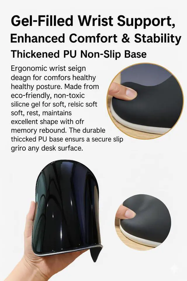 Alt view image 6 of 7 - Ergonomic Mouse Pad with Memory Foam Wrist Support, Non-Slip PU Base, Smooth Lycra Surface, Comfortable Wrist Rest for Office, Home & Gaming Gray Black