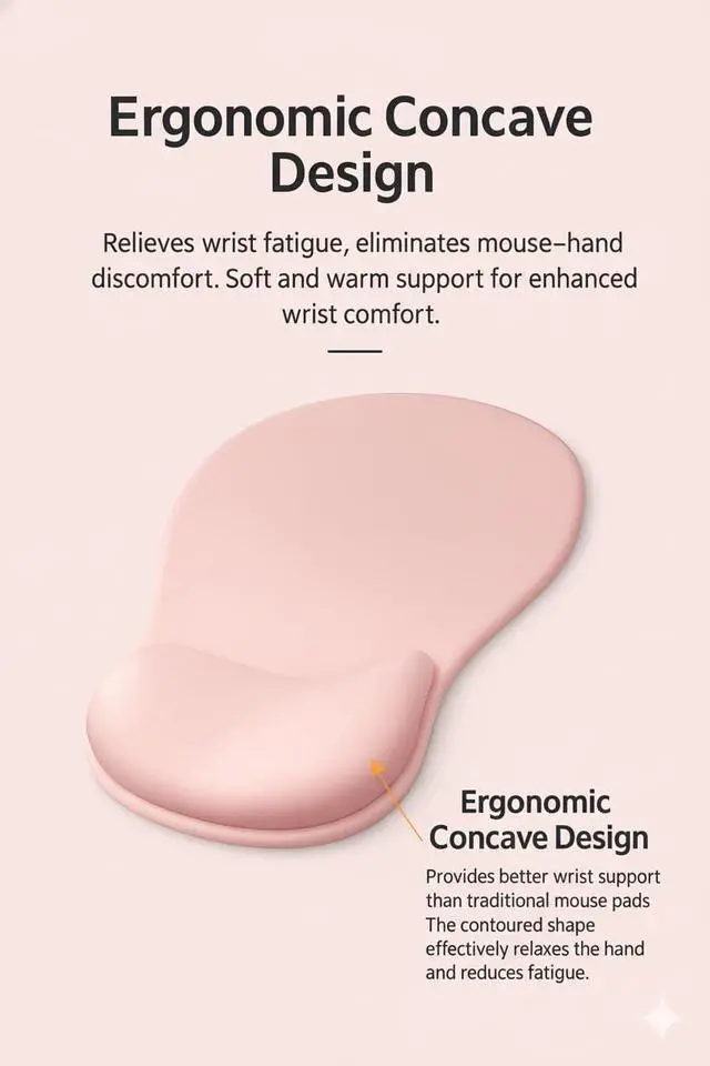 Alt view image 3 of 7 - Ergonomic Mouse Pad with Memory Foam Wrist Support, Smooth Lycra Surface, Non-Slip PU Base, Comfortable Mouse Mat for Office & Home Desk Accessories Pink