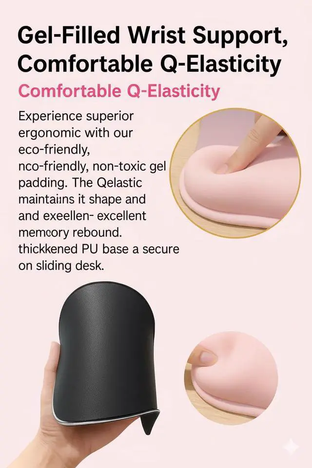 Alt view image 6 of 7 - Ergonomic Mouse Pad with Memory Foam Wrist Support, Smooth Lycra Surface, Non-Slip PU Base, Comfortable Mouse Mat for Office & Home Desk Accessories Pink