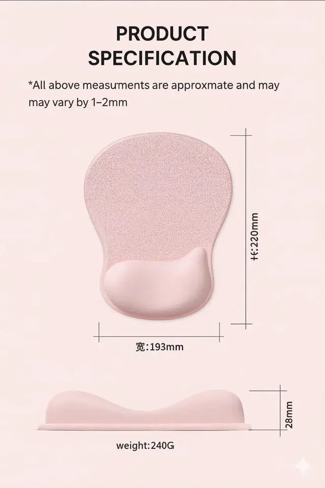 Alt view image 7 of 7 - Ergonomic Mouse Pad with Memory Foam Wrist Support, Smooth Lycra Surface, Non-Slip PU Base, Comfortable Mouse Mat for Office & Home Desk Accessories Pink