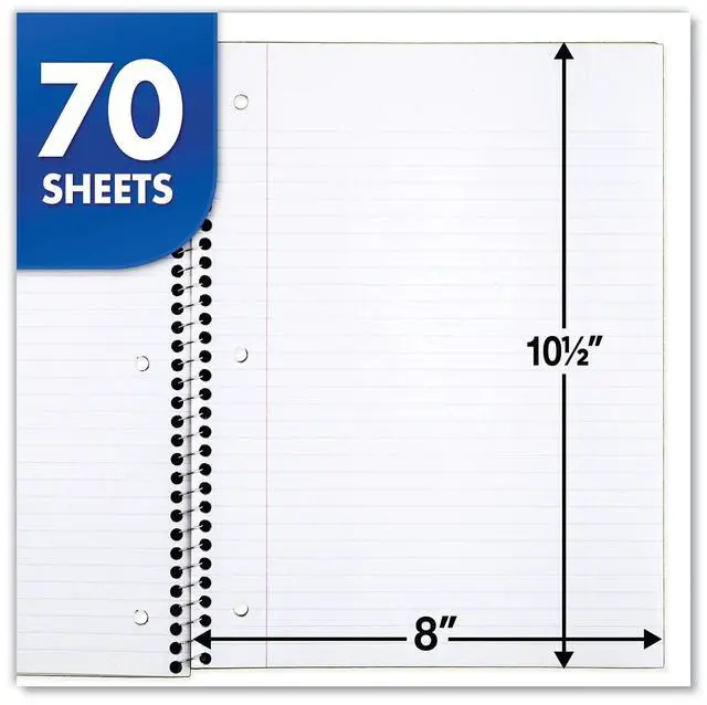 Alt view image 2 of 6 - Spiral Notebook, 1 Subject, College Ruled Paper, 7-1/2" x 10-1/2", 70 Sheets per Notebook, Colors Will Vary, 6 Pack (73065)