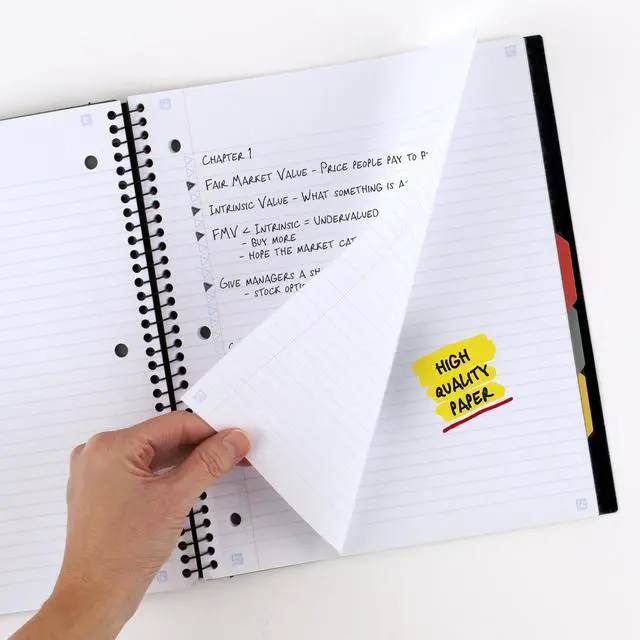 Alt view image 4 of 7 - Advance Spiral Notebook + Study App, 5 Subject, College Ruled Paper, 8-1/2" x 11", 200 Sheets, Spiral Guard, Movable Tabbed Dividers, Black (73144)