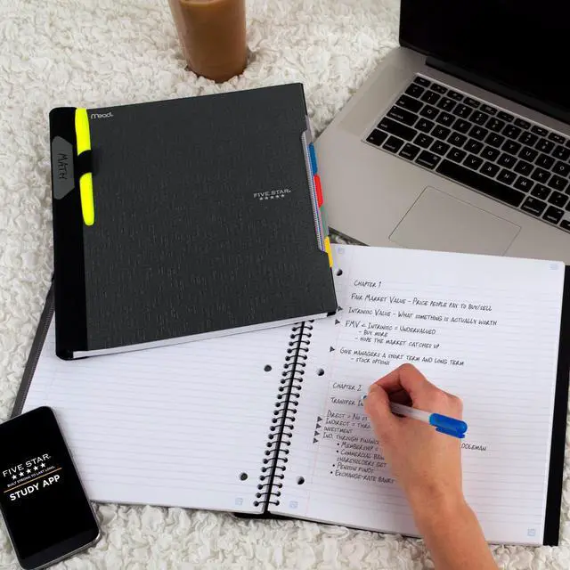 Alt view image 7 of 7 - Advance Spiral Notebook + Study App, 5 Subject, College Ruled Paper, 8-1/2" x 11", 200 Sheets, Spiral Guard, Movable Tabbed Dividers, Black (73144)