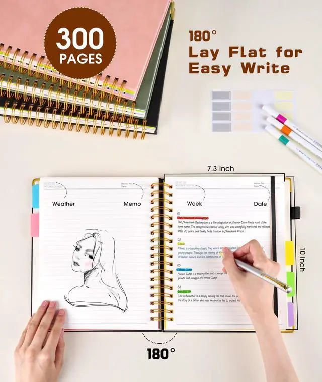 Alt view image 6 of 7 - Hardcover Spiral Notebook journal with Removable Dividers Tabs, 300 Pages Leather 5 Subject Notebook College Ruled, 8"x10" Large B5 Notebooks for Work School Note taking, Lined Journal for Women,Black