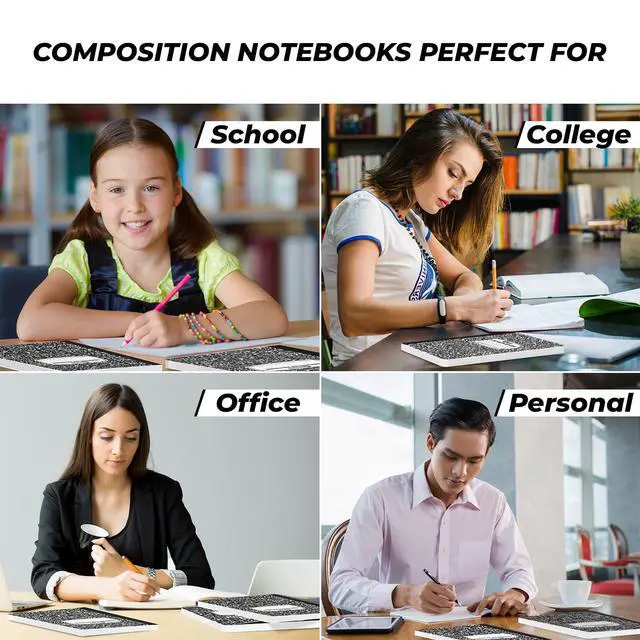 Alt view image 6 of 7 - Composition Notebook Wide Ruled 5 Pack, 200 Pages (100 Sheets), 9-3/4 x 7-1/2, Back to School Supplies, Notebooks for School, Office Supplies, Notebooks for Work, Wide Ruled Notebook