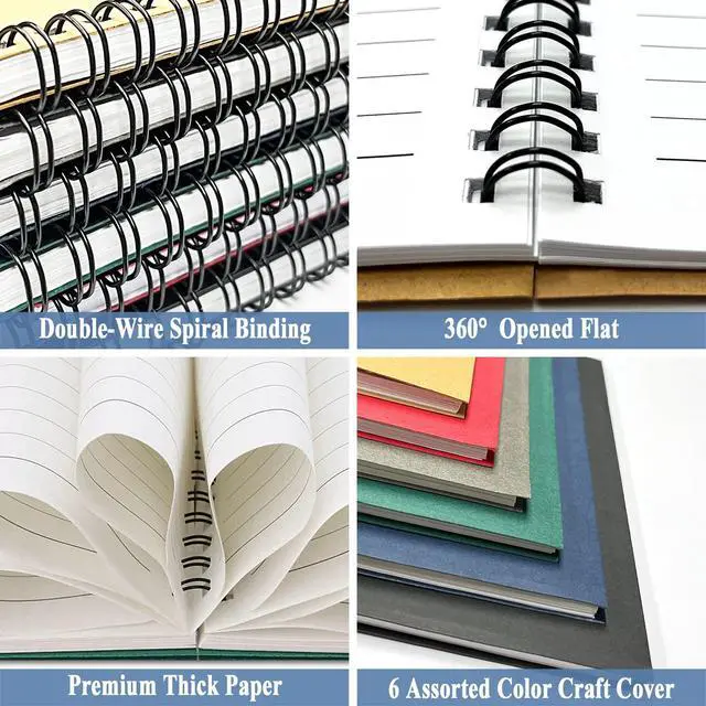 Alt view image 6 of 7 - 6Pack Spiral Notebook, 5.7x8.3 Small Notebooks for Work 120 Page Note Pads