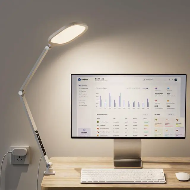 Main image of LED Desk Lamp for Home Office, 15W Desk Light with C- Clamp, Swing Arm, Memory & Timer Function, 1200LM Dimmable Computer Light for Video Calls, Conference, Study (White-Clamp)