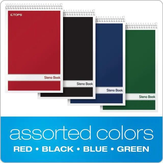 Alt view image 6 of 7 - Steno Pads 4 Pack, 6" x 9" Spiral Steno Notebooks, Gregg Rule for lists, 80 Sheets Each, White Paper, Assorted Covers, Take Notes for School, College, Work, Office (80220)
