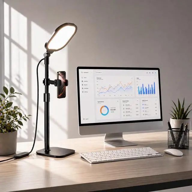 Main image of Desk Ring Light with Stand and Phone Holder, 3000K-6500K Adjustable Computer Ringlight, Video Conference Light for Zoom Meeting, Video Calls, Webcam, Desktop Light for Video Recording, CRI 97.8