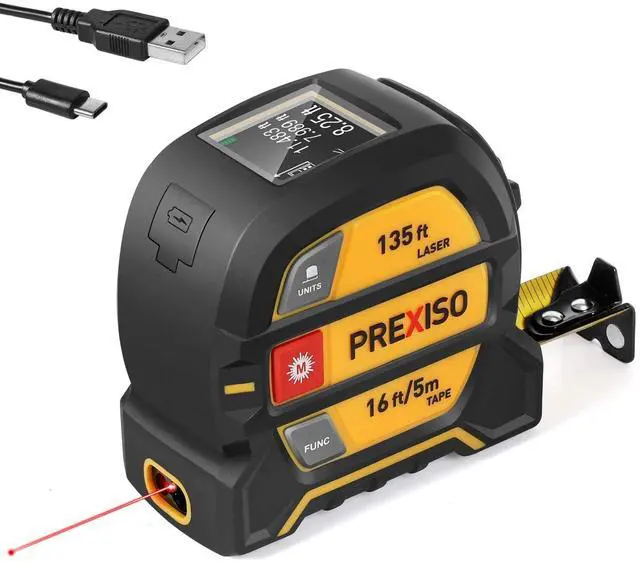 Main image of 2-in-1 Laser Tape Measure, 135Ft Rechargeable Measurement Tool & 16Ft Measuring Movable Magnetic Hook - Pythagorean, Area, Volume, Ft/Ft+in/in/M Unit NOT Digital