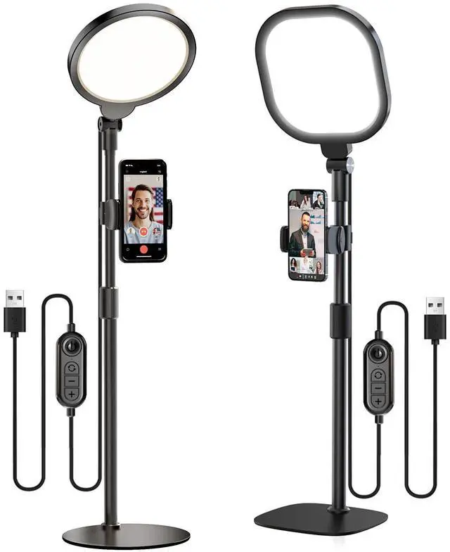 Main image of 2 Packs Desk Ring Light Zoom Lighting Bundle for Video Conference | 1 Pack Desk Light (Square Light Head) + 1 Pack Desk Lamp (Round Light Head), CRI 97.8, 3000-6500K, 30 Lighting Modes for Webcam Call