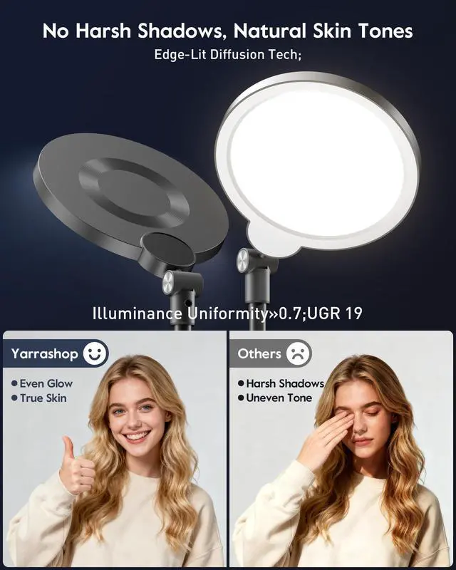Alt view image 3 of 7 - 2 Packs Desk Ring Light Zoom Lighting Bundle for Video Conference | 1 Pack Desk Light (Square Light Head) + 1 Pack Desk Lamp (Round Light Head), CRI 97.8, 3000-6500K, 30 Lighting Modes for Webcam Call
