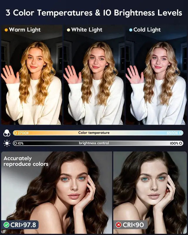Alt view image 2 of 7 - 2 Packs Desk Ring Light Zoom Lighting Bundle for Video Conference | 1 Pack Desk Light (Square Light Head) + 1 Pack Desk Lamp (Round Light Head), CRI 97.8, 3000-6500K, 30 Lighting Modes for Webcam Call