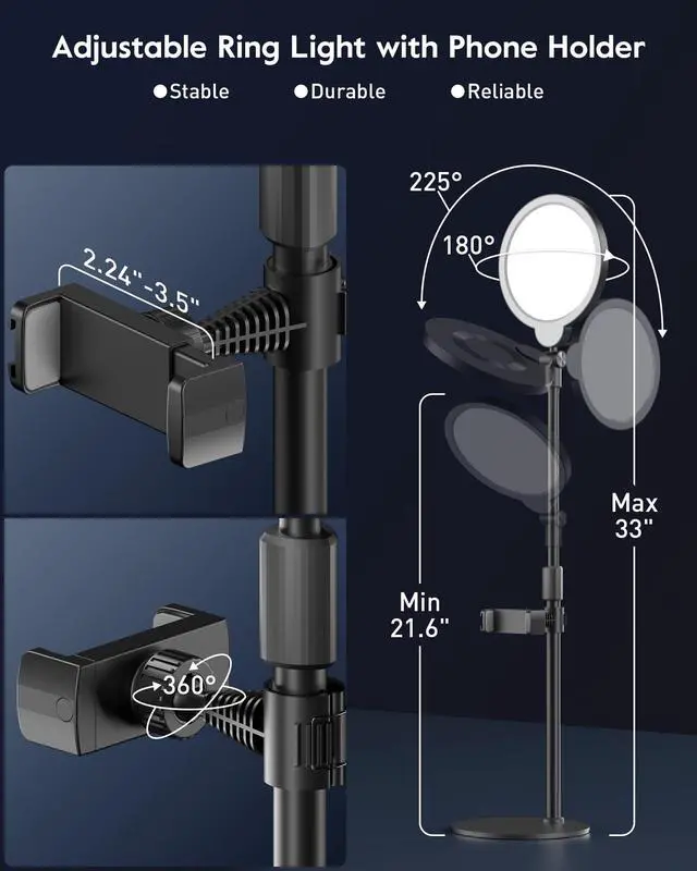 Alt view image 7 of 7 - 2 Packs Desk Ring Light Zoom Lighting Bundle for Video Conference | 1 Pack Desk Light (Square Light Head) + 1 Pack Desk Lamp (Round Light Head), CRI 97.8, 3000-6500K, 30 Lighting Modes for Webcam Call