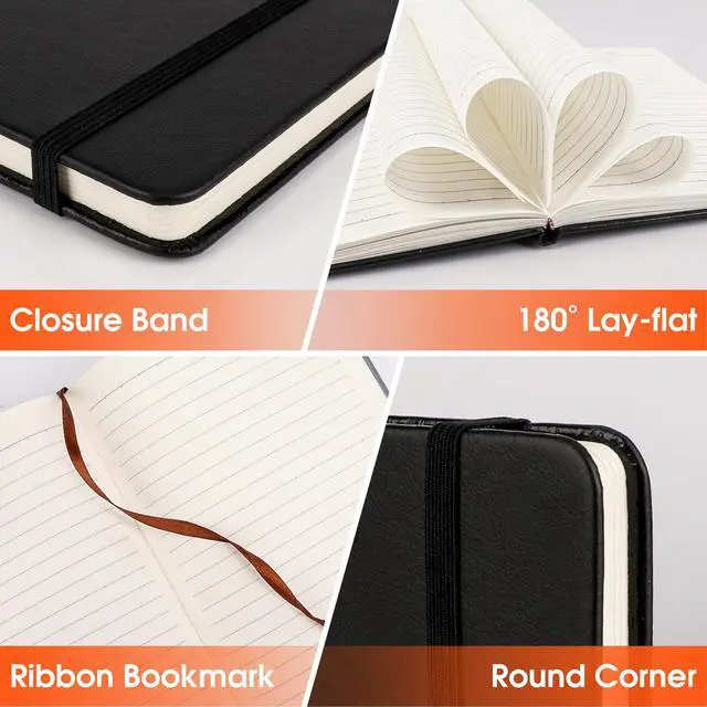 Alt view image 4 of 7 - 6 Pack Lined Journal Notebook for Work, 200 Pages, Medium 5.5 in x 8.3 in, A5 College Ruled, Hardcover Journaling Notebooks for Writing, Note Taking, Fit for Business Work School Home (Black)