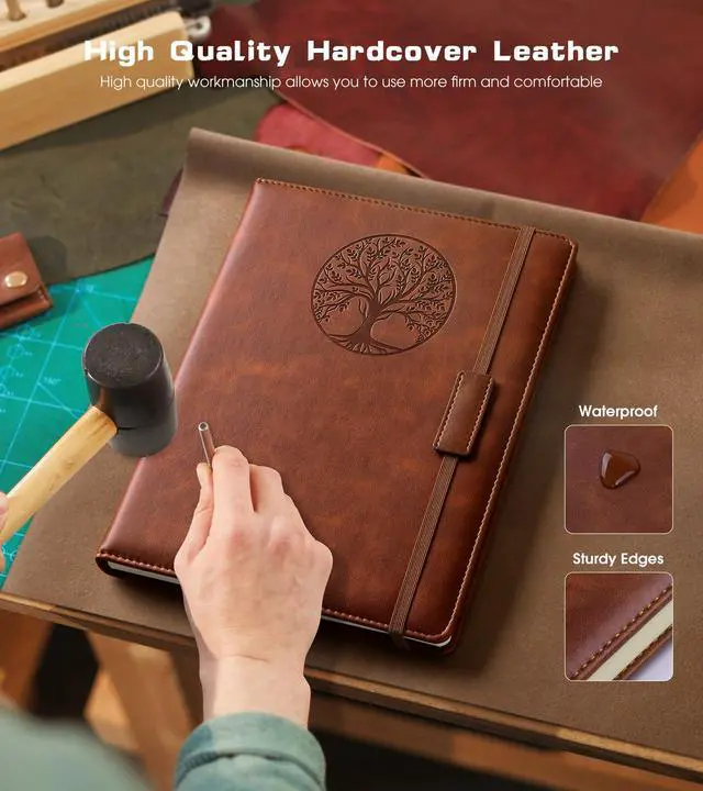 Alt view image 3 of 7 - Leather Journal Notebook, 256 Thick Lined Pages, Hardcover 8.6"×11"