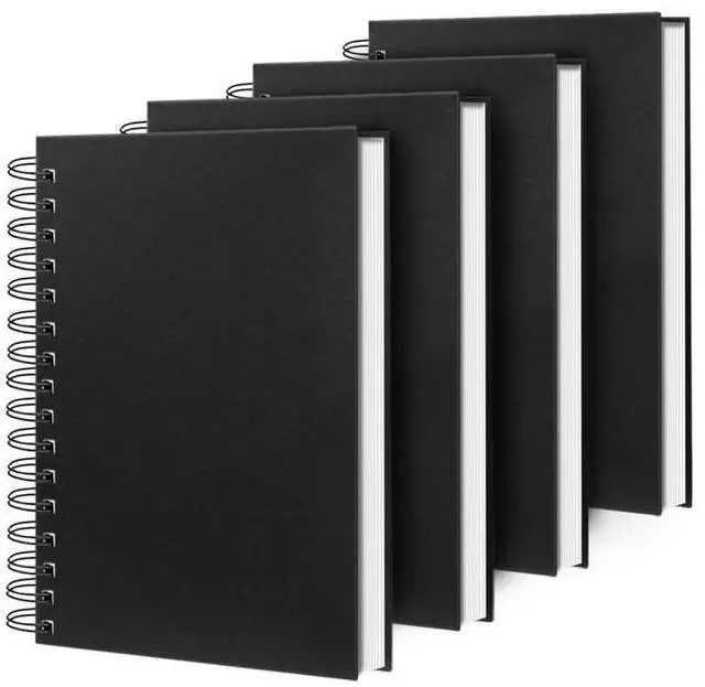 Main image of Lined Spiral Notebook A4 Large Black Journal 8.5" x 11"-4 Pack 7mm College Ruled Hardcover Notebooks 160 Pages 100GSM Thick Paper for Note Taking School Office Supplies