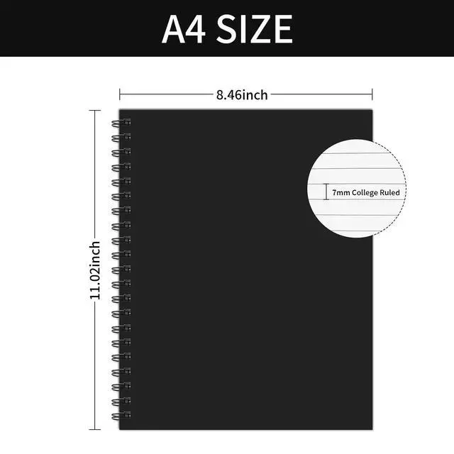 Alt view image 2 of 7 - Lined Spiral Notebook A4 Large Black Journal 8.5" x 11"-4 Pack 7mm College Ruled Hardcover Notebooks 160 Pages 100GSM Thick Paper for Note Taking School Office Supplies